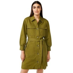 Free Assembly Olive‎ Branch Green Women's Belted Utility Mini Dress Size XL